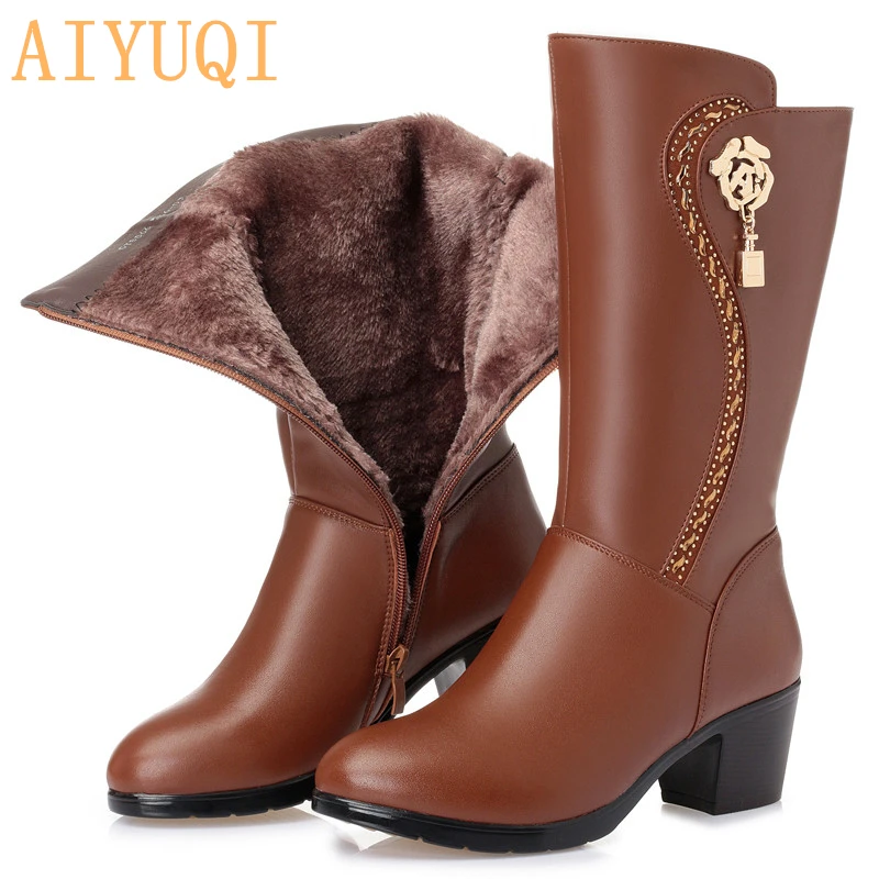 DIMANYU Women Riding Boots 2024 New Genuine Leather Women Wool Boots Thick Warm Winter Snow Boots Large Size 41 42 43