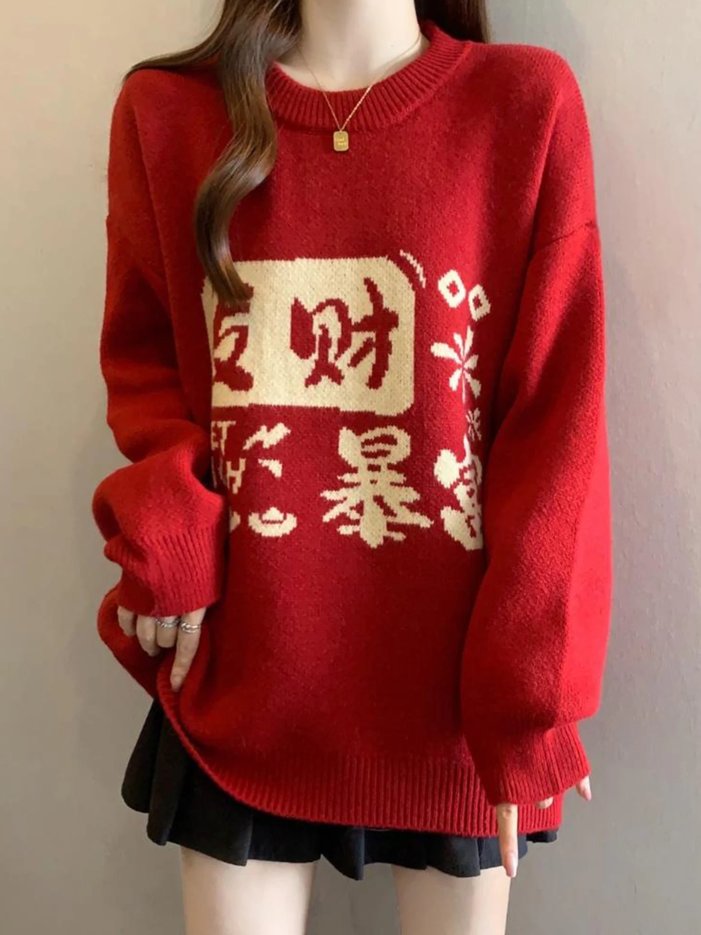 

Новинка! Праздничный красный утепленный свободный женский вязаный свитер Luy для осени и зимы, большие размеры, комфортный, в стиле оверсайз.