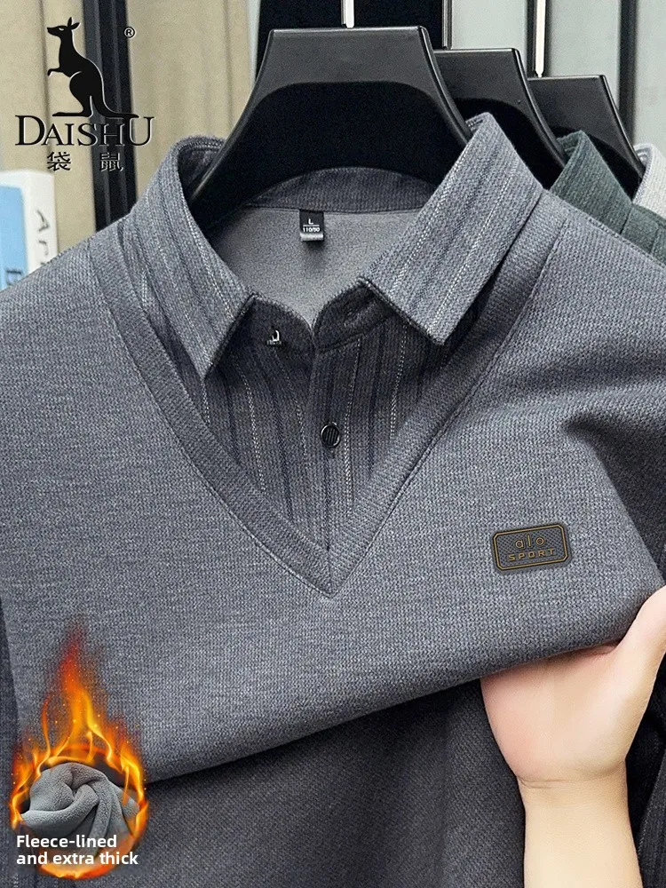 

Kangaroo Mid-aged Men's Thiened Fce Warm Knitwear Winter Casual Sle Loose Fit Long Sve T-irt Basic Sle Polyeste...