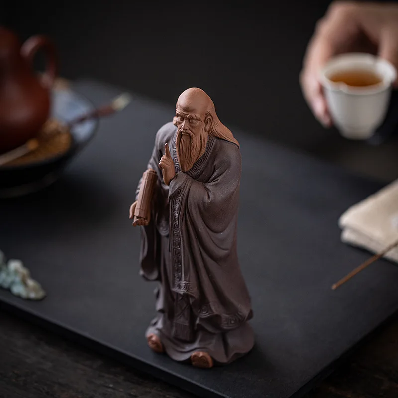 Chinese Zen Purple Sand Crafts, Small Historical Figures, Laozi Decoration, Study, Museum, Ancient Shelf, Office Decoration