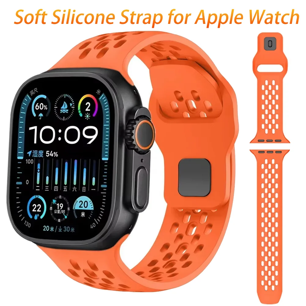

Silicone Strap for Apple Watch Band Ultra 2 49mm 10 46mm 42mm Sport Wristband for iWatch 9 8 7 45mm 41mm 6 5 4 SE 44mm 40mm Belt