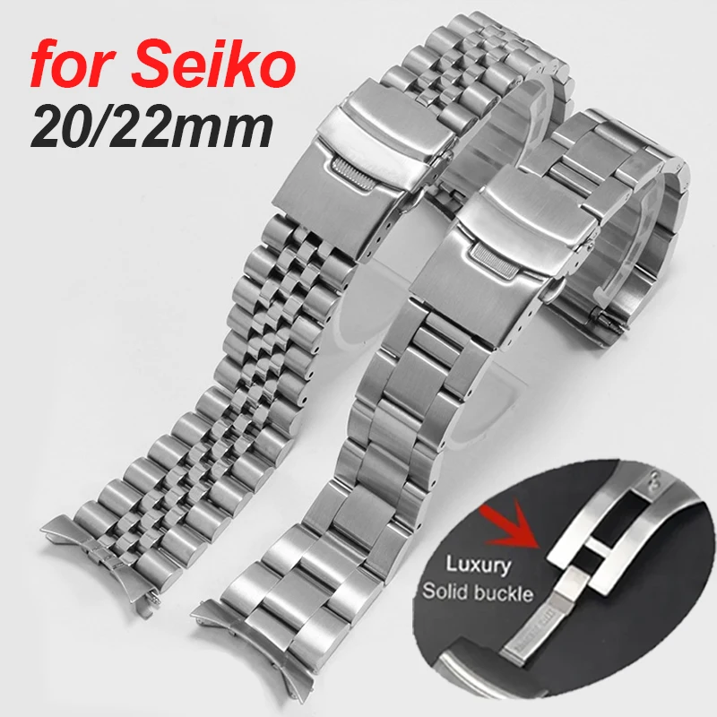 Solid Stainless Steel Bracelet for Seiko Luxury Curved End Watchband for Oyster 20mm 22mm Wristband for Jubilee Watch Accessory