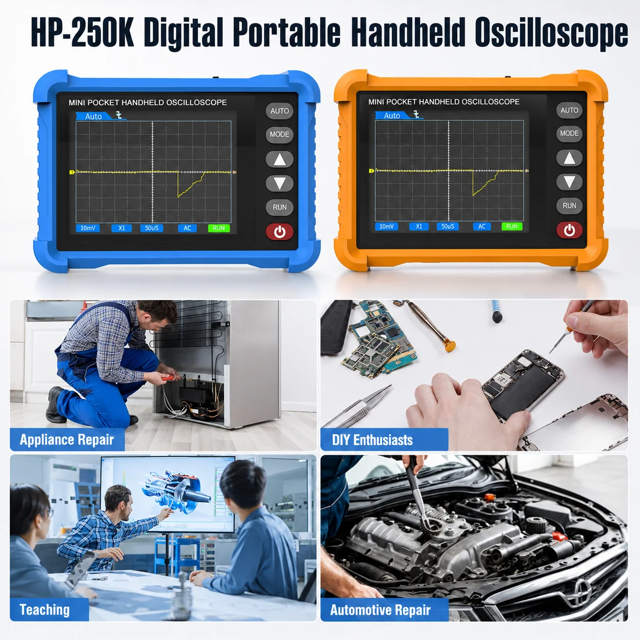 Goyerrnes HP-250K Portable Oscilloscope Pocket Handheld, 3 Trigger Modes & HD Backlight for Auto Electronic Testing & DIY