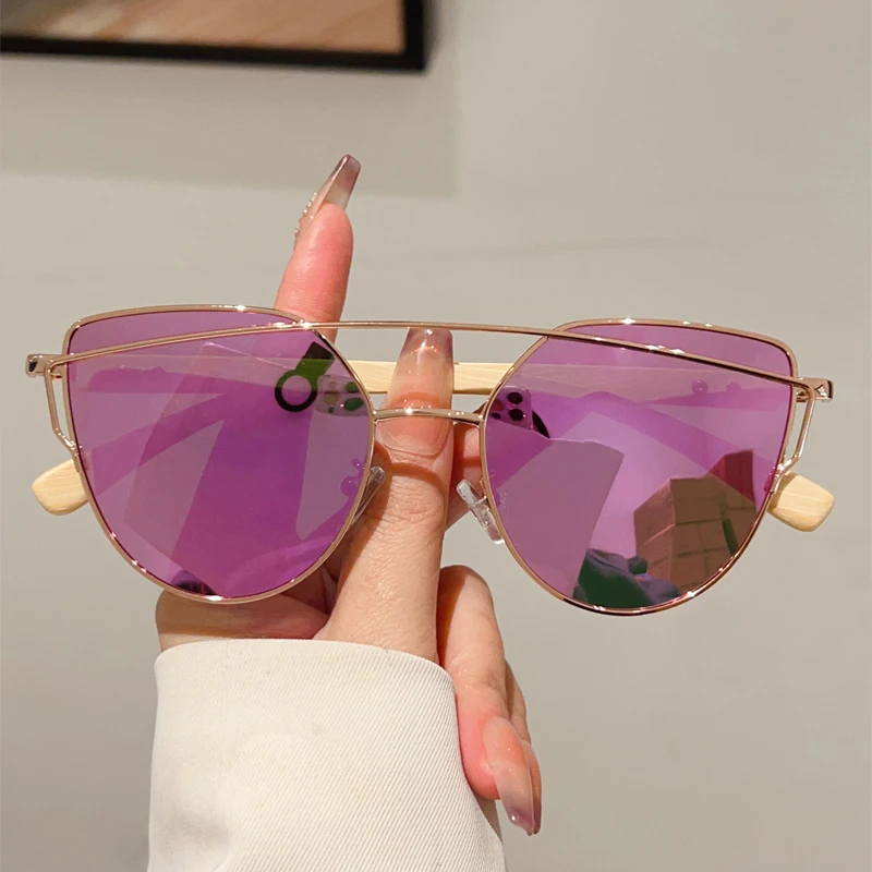 

KAMMPT Vintage Cat Eye Sunglasses Women 2025 New in Fashion Mirror Shades Trendy Double Bridge Luxury Brand Design Sun Glasses