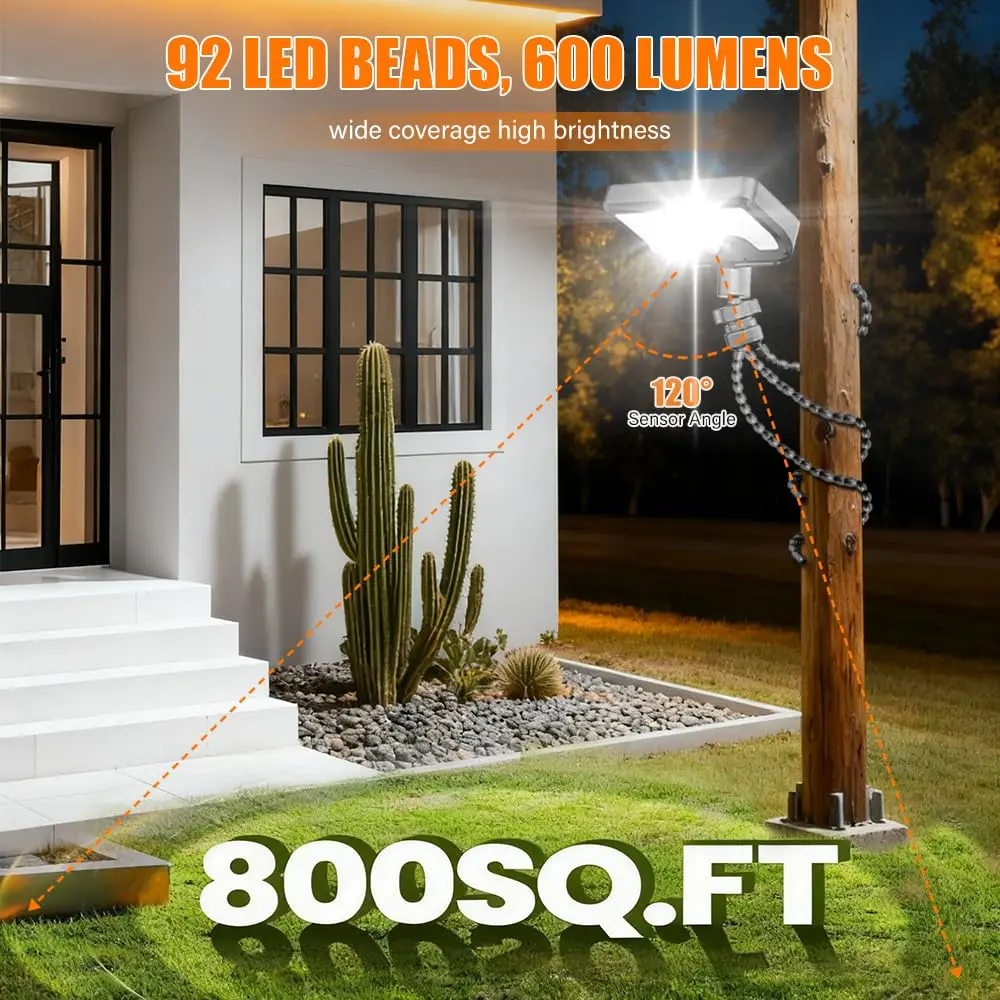 90/108LED Solar Motion Sensor Light Flexible Octopus Tripod 3 Modes USB Solar Dual Charge IP65 Waterproof Garden Yard Security L
