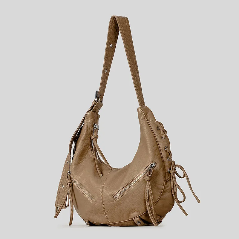 

Puttee Design Women Shoulder Bags Punk Style Hobos Crossbody Bag Luxury Soft Pu Leather Messenger Bag