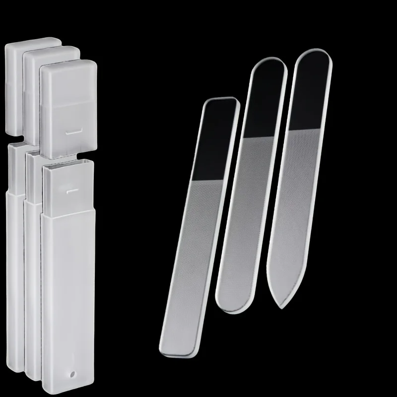 3pcs Set of Nano-glass File Polished Strip Nail File Box Transparent Manicure Trim Strip Manicure Tools