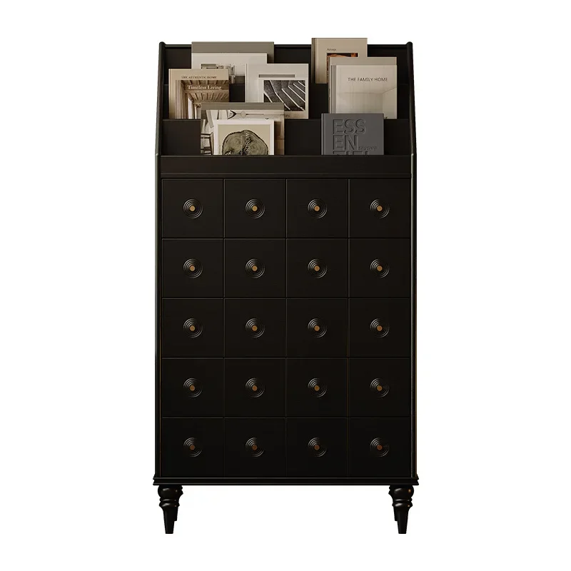 

French retro solid wood medieval decorative cabinet, creative bookshelf multi functional drawer storage lattice cabinet