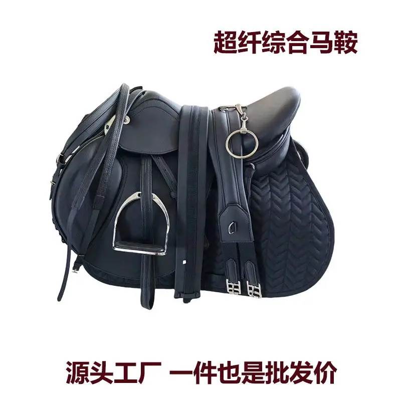 سرج شامل مجموعة كاملة من سياحي الفروسية البريطانية لركوب الخيل البريطاني من الألياف الدقيقة وحزام البطن المزدوج مدرب العوائق