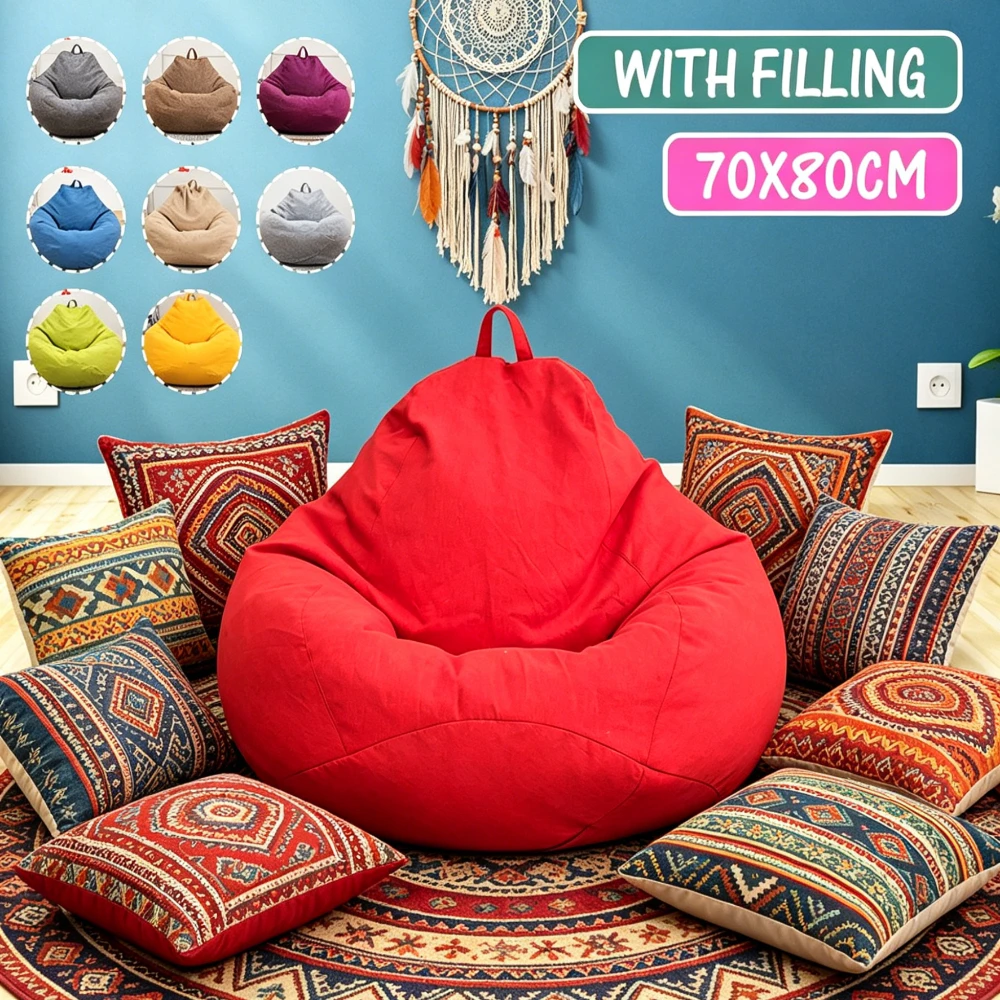 Kids Bean Bag Sofa 70x80cm – Lazy Lounger Chair with EPS Beads Filling, Soft Couch for Indoor Playroom, Includes Filling