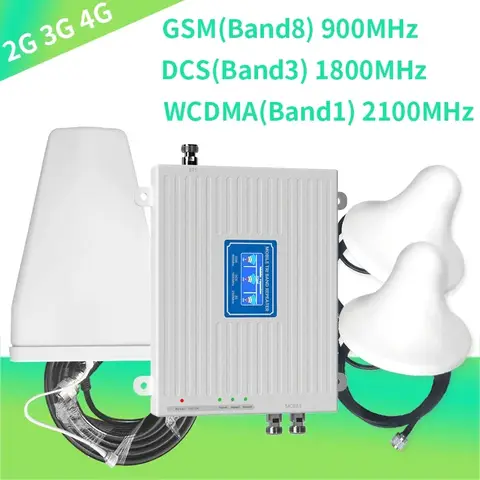 셀룰러 리피터 GSM DCS WCDMA 900 1800 2100 트라이 밴드 2G 3G 4G 신호 부스터 모바일 신호 증폭기 2 실내 안테나 세트