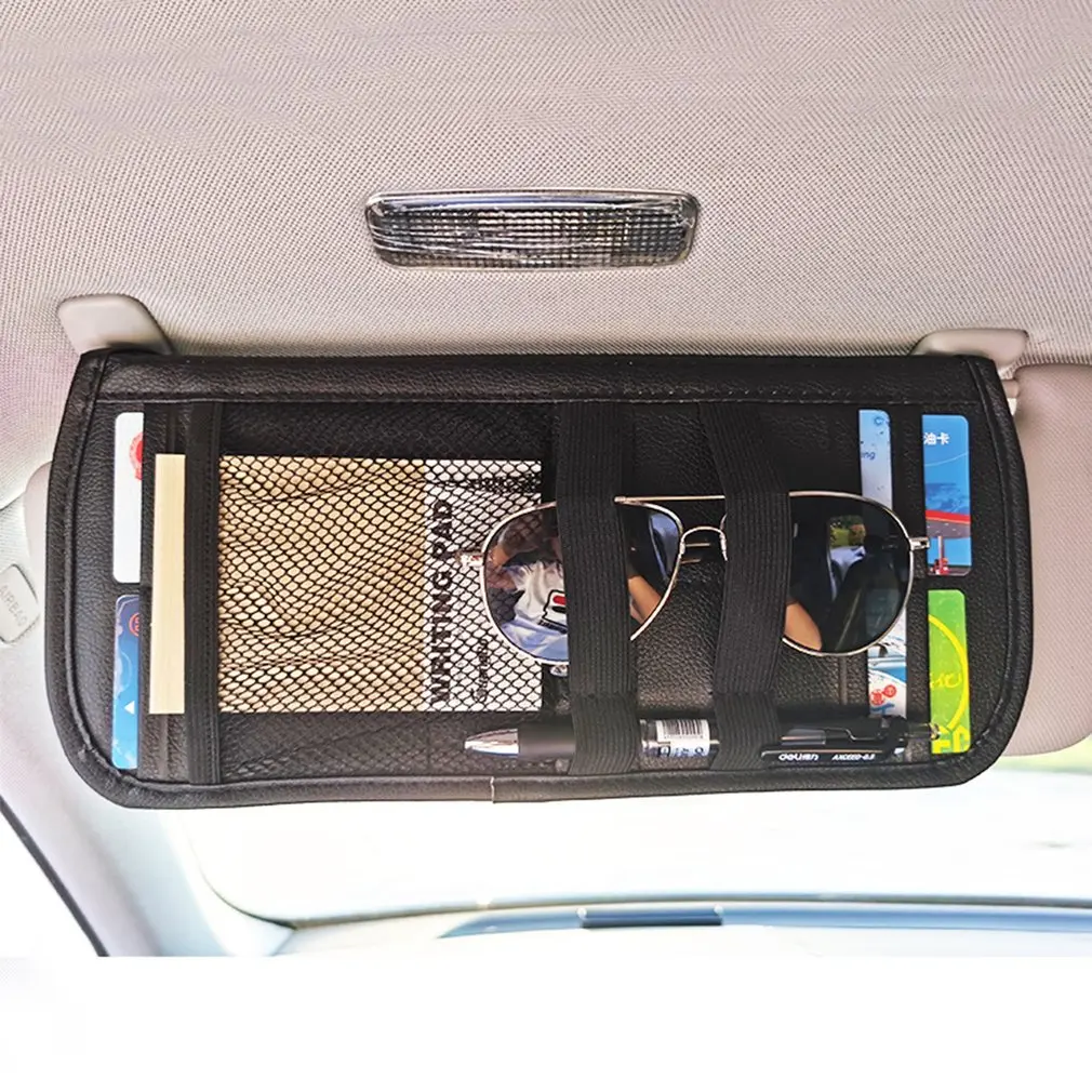 PU Leather Universal Car Sun Visor Organizer Multi-Pocket Auto Interior Pocket Organizer Car Document Storage Pouch Pen Holder