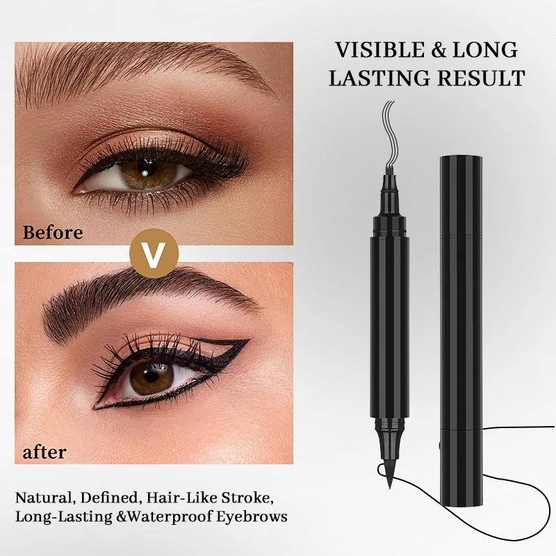Dwustronny ołówek do brwi i eyelinera 2 w 1, wodoodporny, potrójna końcówka widełkowa do naturalnych brwi, długotrwałe narzędzie do makijażu