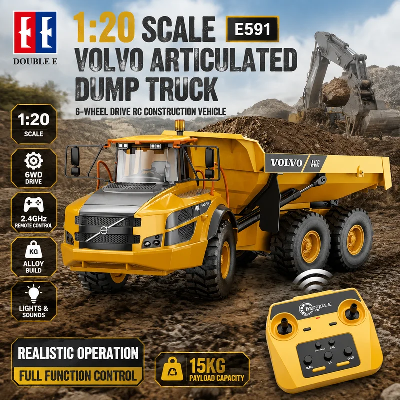 New Hot Double Eagle E591-001 Remote Control Car 1:20 Alloy Fully Proportional Articulated Dump Truck Construction Vehicle Toy