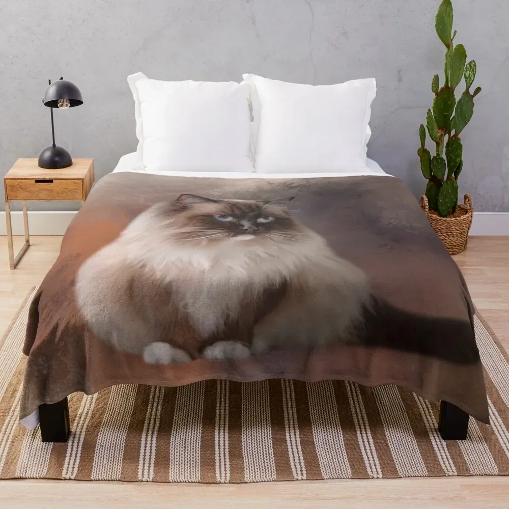 Chocolate Point Ragdoll Cat 01 Throw Blanket Sleeping Bag Loose anime Hair Blankets