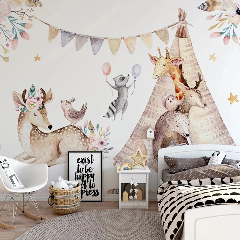 Custom 3D Mural Wallpaper Cartoon Animal Elk Giraffe Kids Room Bedroom Living room sofa TV background restaurant study Hotel 8d