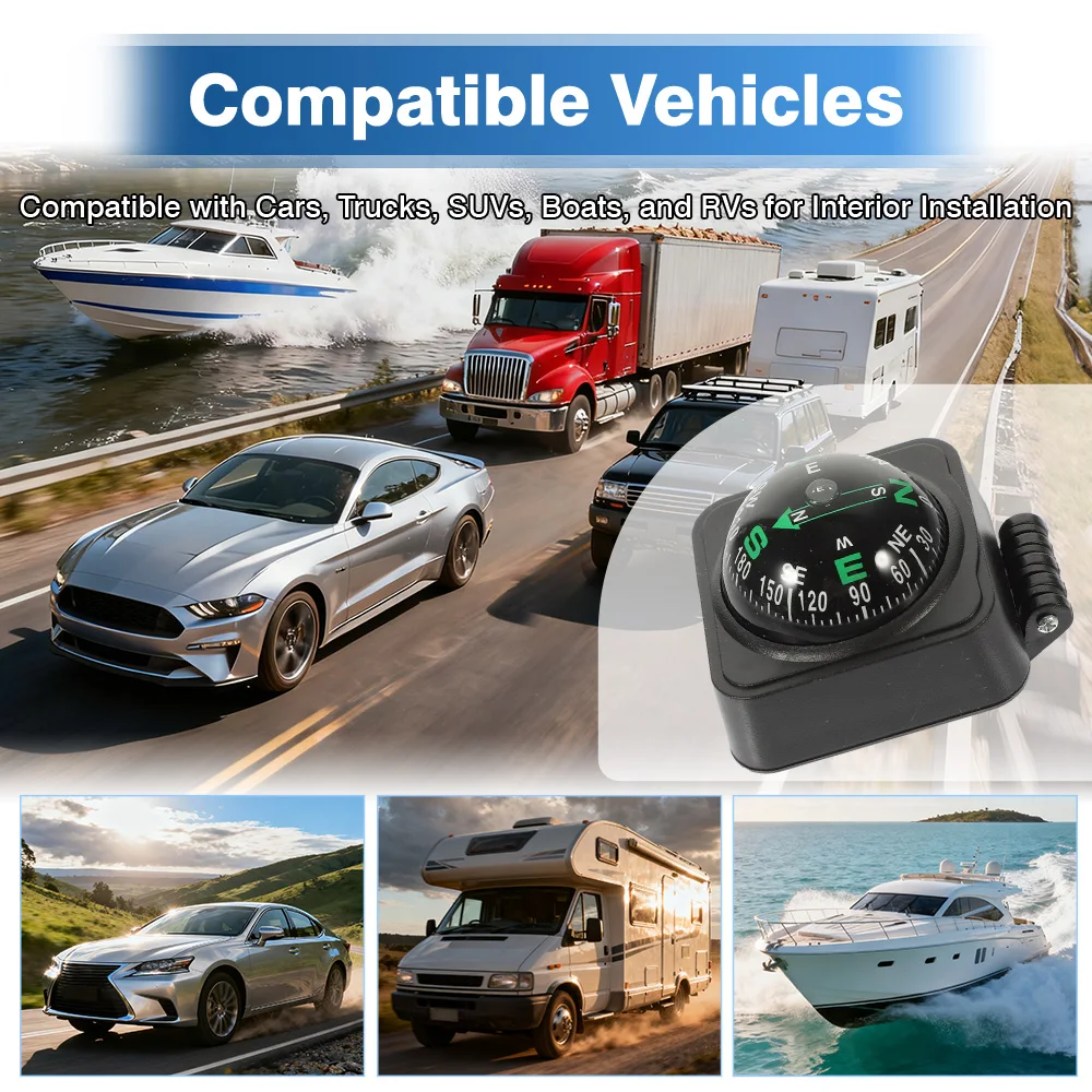 Portable Ball ABS and PMMA Outdoor Navigation Dashboard Car Compass for Most Cars, Suvs, Light Trucks, Rvs, And Marine Cabins
