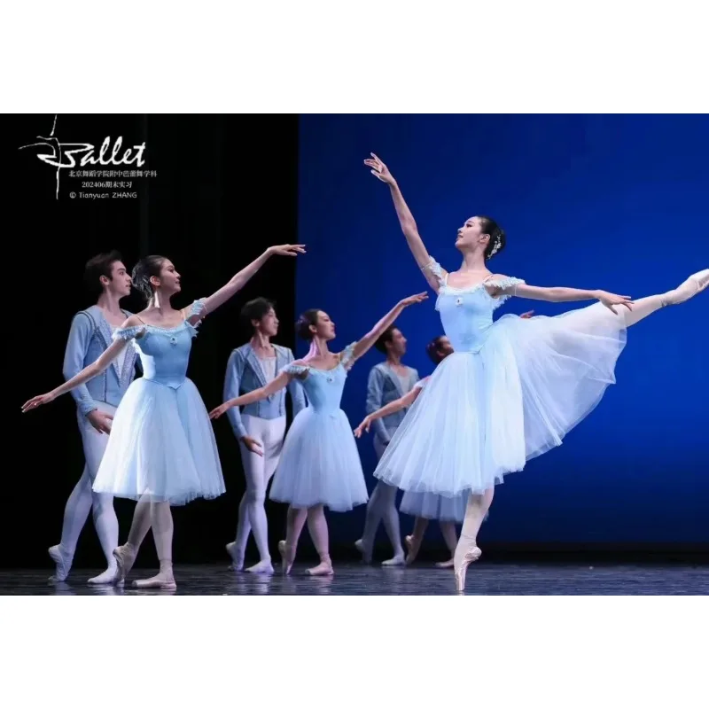 Ballet performance costume - adult professional dance dress competition - dance chiffon skirt - light blue long dress