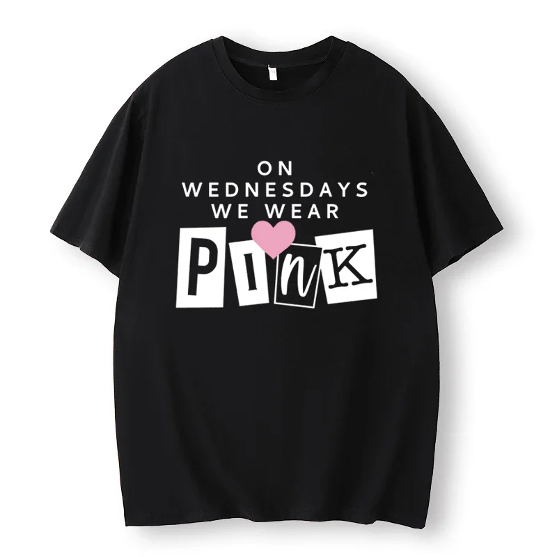 We Wear Pink Wednesdays Pink T-Shirts Breast Cancer Awareness Pink Ribbon Mean Girls Fashion Trend Streetwear  Oversized Shirts