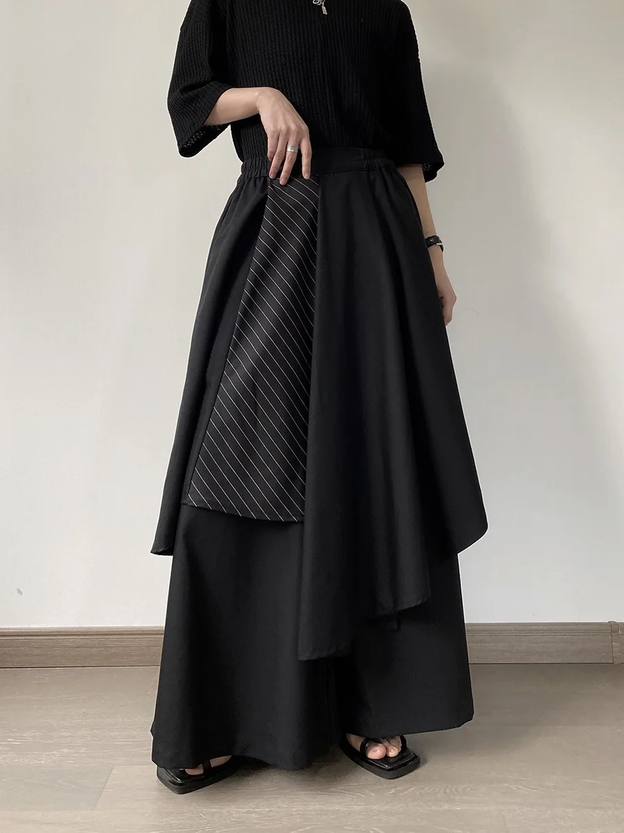 

k Stripe Wide Leg Nine Point Pants Men's INS Japanese Sle Trendy Sa Hair St Skirt Pants Spring Autumn Casual Pants