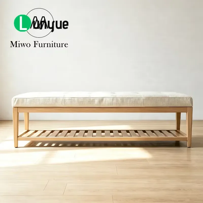Modern Wooden Bedside Shoe Stool Large Leather Upholstered Bench for Hotel Jewelry Store Bedroom Living Room Interior