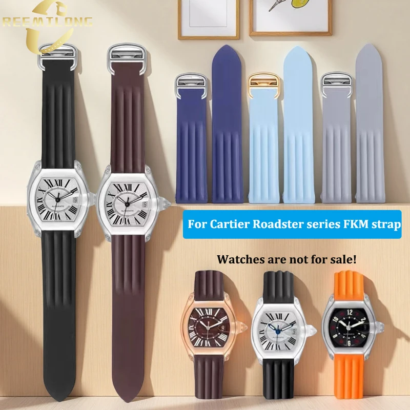

19mm Quality Release watchband For Cartier Roadster series W6206018 WE500260 Colorful FKM Strap Folding buckle Soft bracelet
