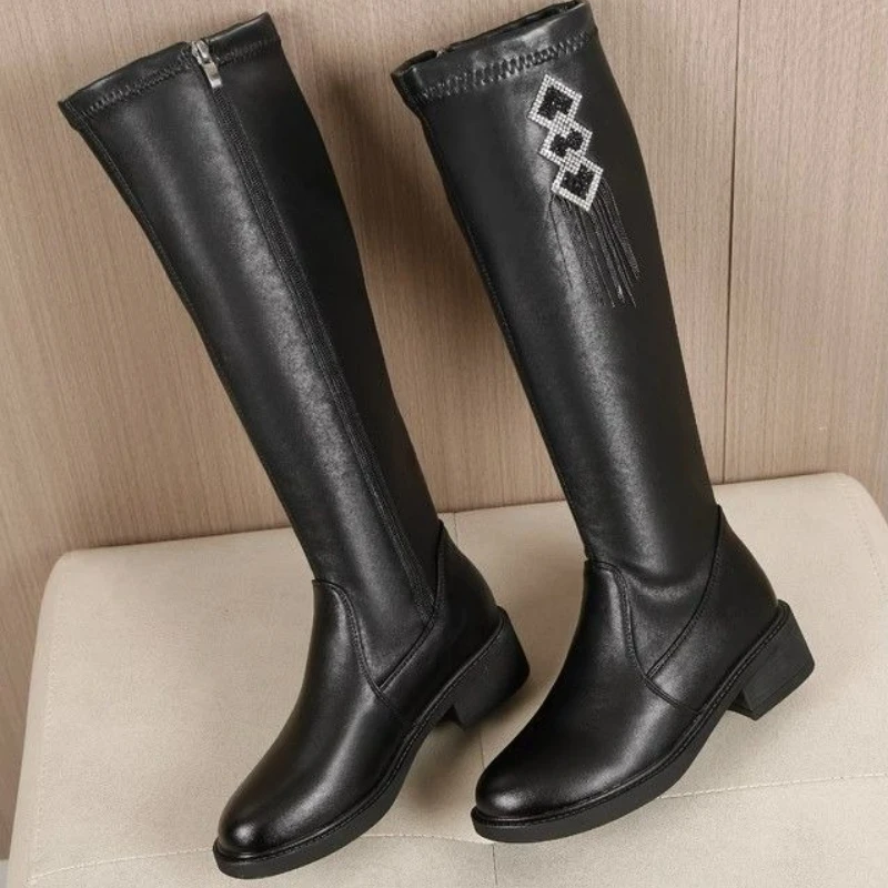 Autumn Winter Zipper Round Toe Knee High Shaft Shoes Woman Work Fashion 2025 Gyaru on Offer Pu New Rock Y2k Long Boots for Women view 2