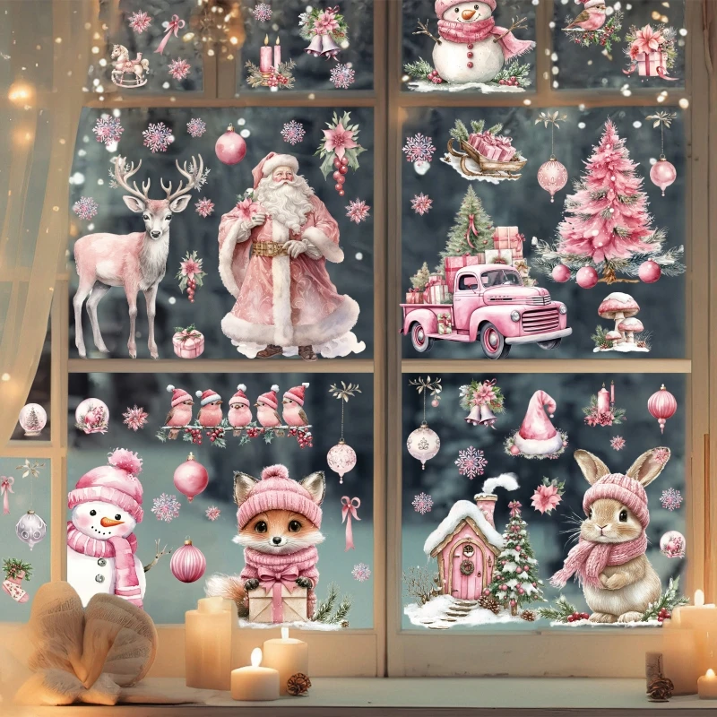 9pcs Christmas Glass Window Stickers 30x20cm Window Decals Santa Deer Snowflake Glass Door Home Decoration Festival Wallpaper
