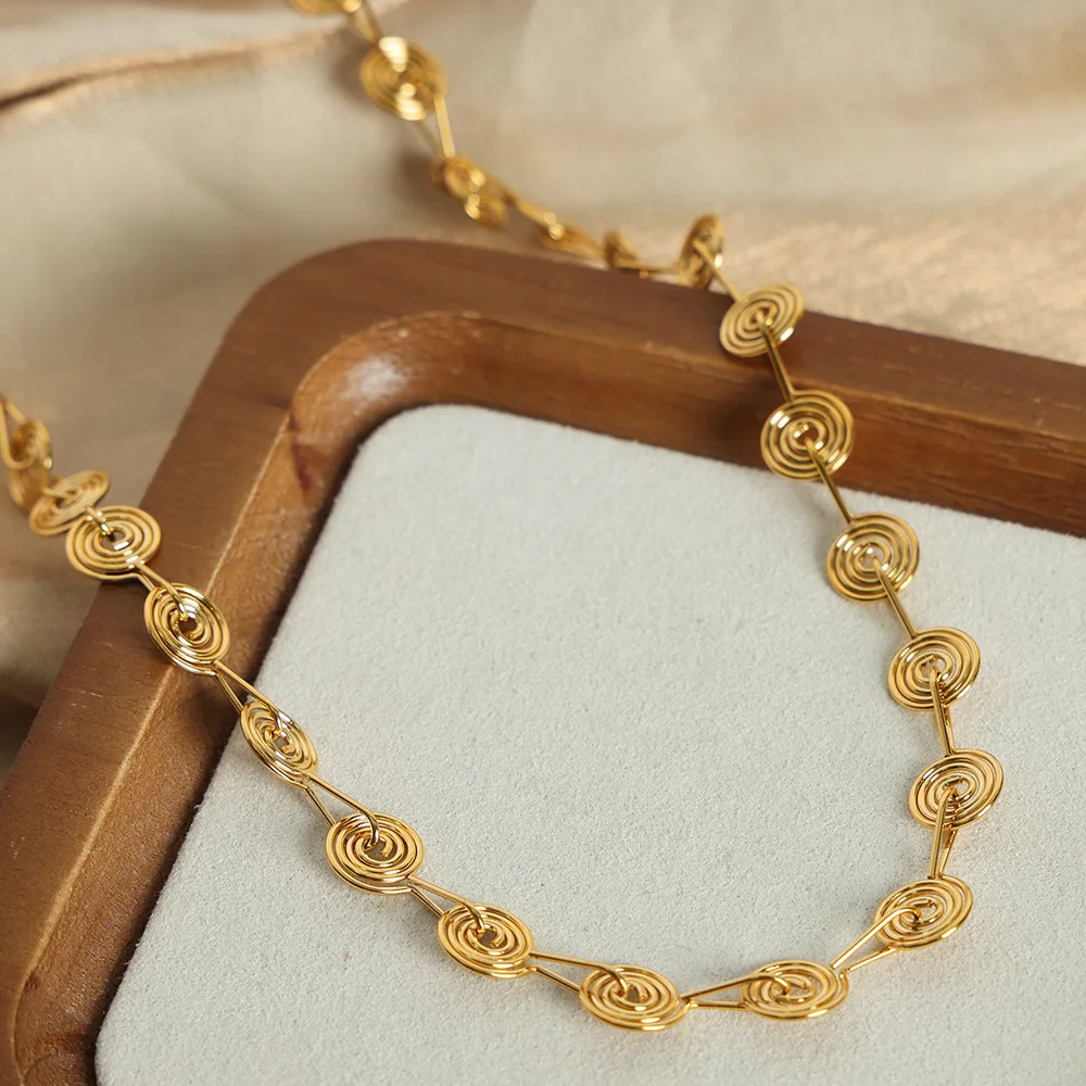 Fashion Round Pendant Chain Necklace for Women 316L Stainless Steel Gold Plated Bangle Jewelry Set Gift Hip Hop Accessories