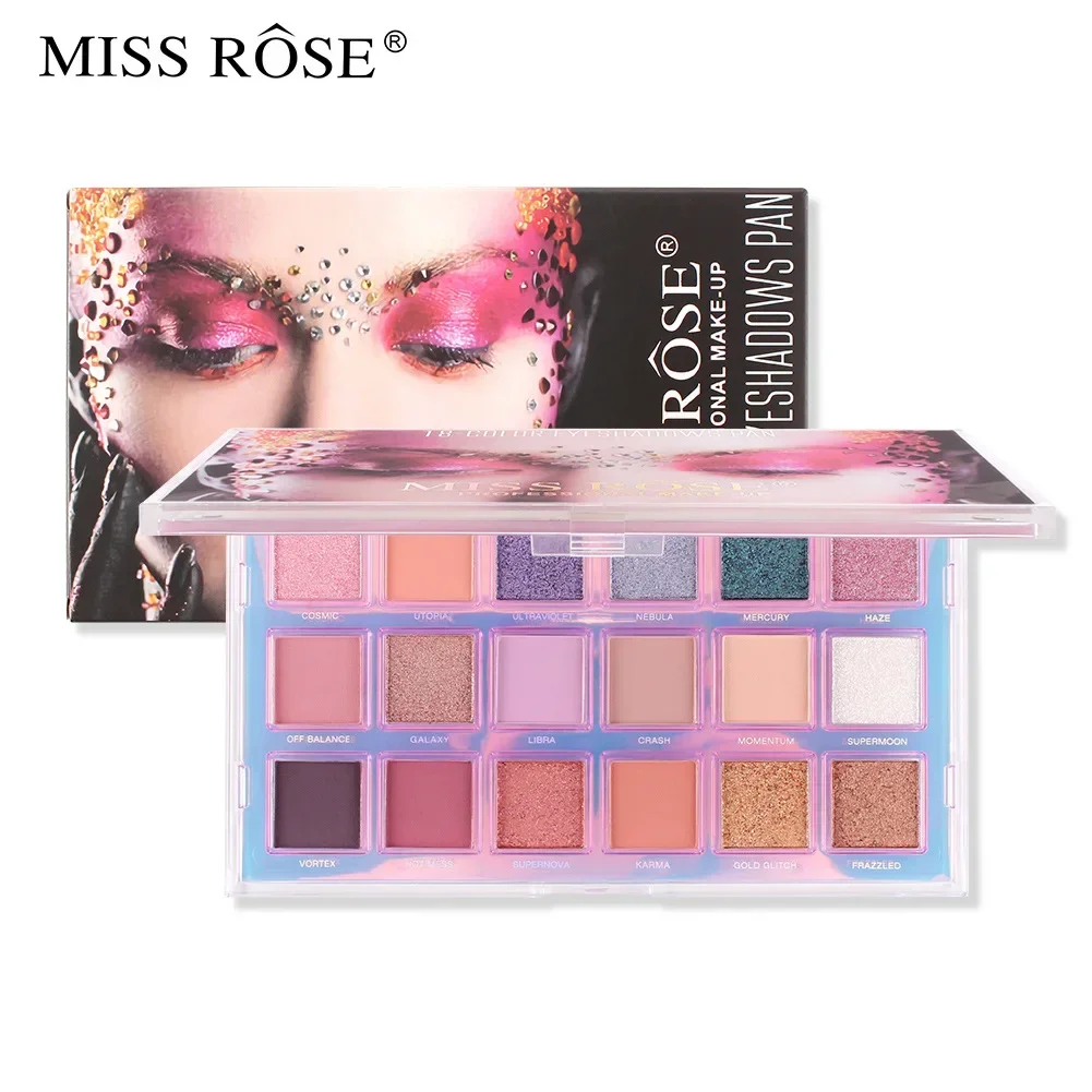 Hochwertige MISS ROSE 18-Farben-Diamant-Nude-Lidschatten-Palette, Make-up-Pigment, seidig glatt, matt, schimmernd, Lidschatten-Kosmetik