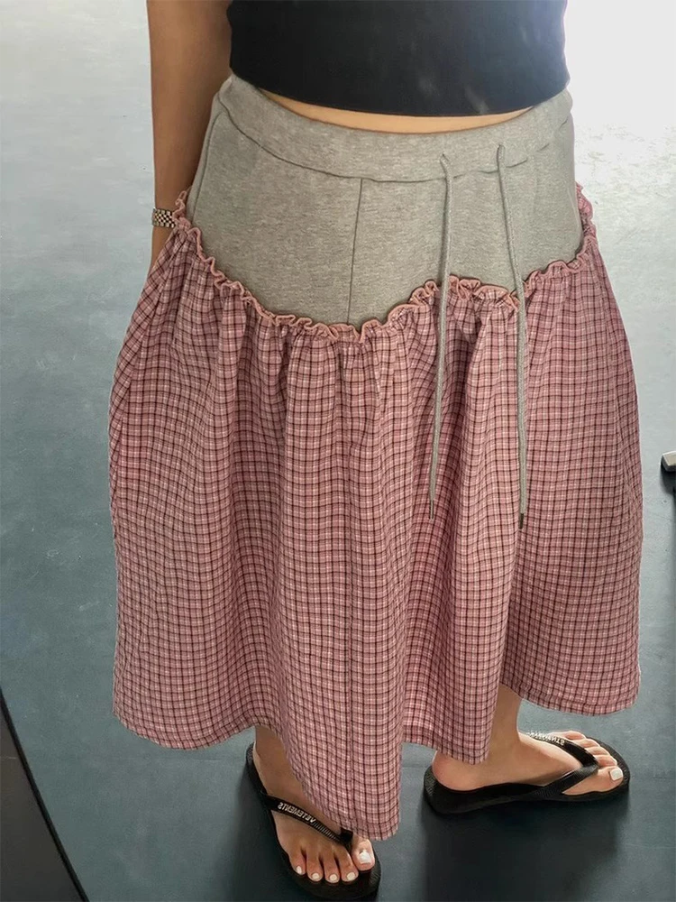 

Chic Retro Color Blo Plaid A-Line Skirt High Waist Wood ain Design Commute Korean Sle Daily Wear High Waist