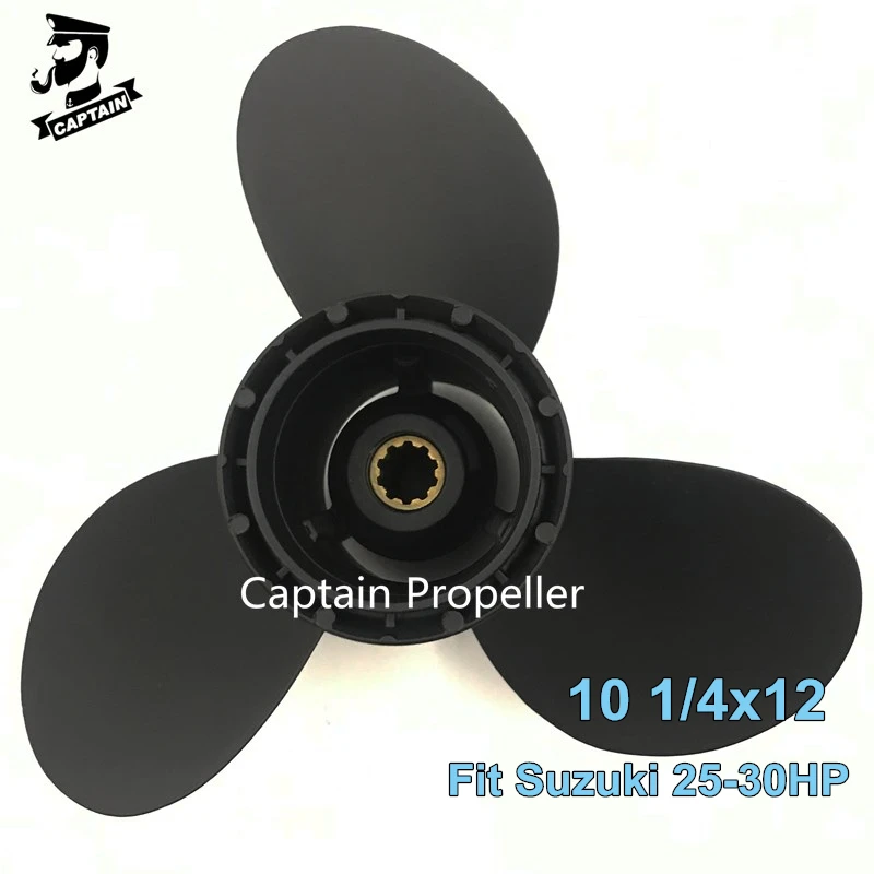 Captain Marine Boat Propeller 10 1/4x12 Fit Suzuki Outboard Engines DF25 DF30 25HP 30HP 10 Splines Suzuki Propeller 3 Blades