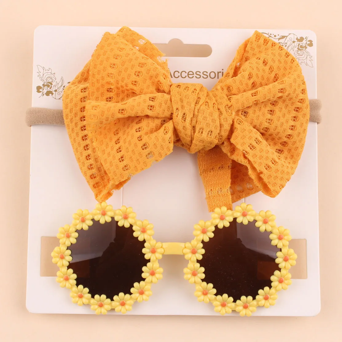 

2Pcs Baby Sunglasses with Bow Headband Kids Sun Glasses for Girls Boys Elastic Hair Band Seaside Accessories Children Headwear