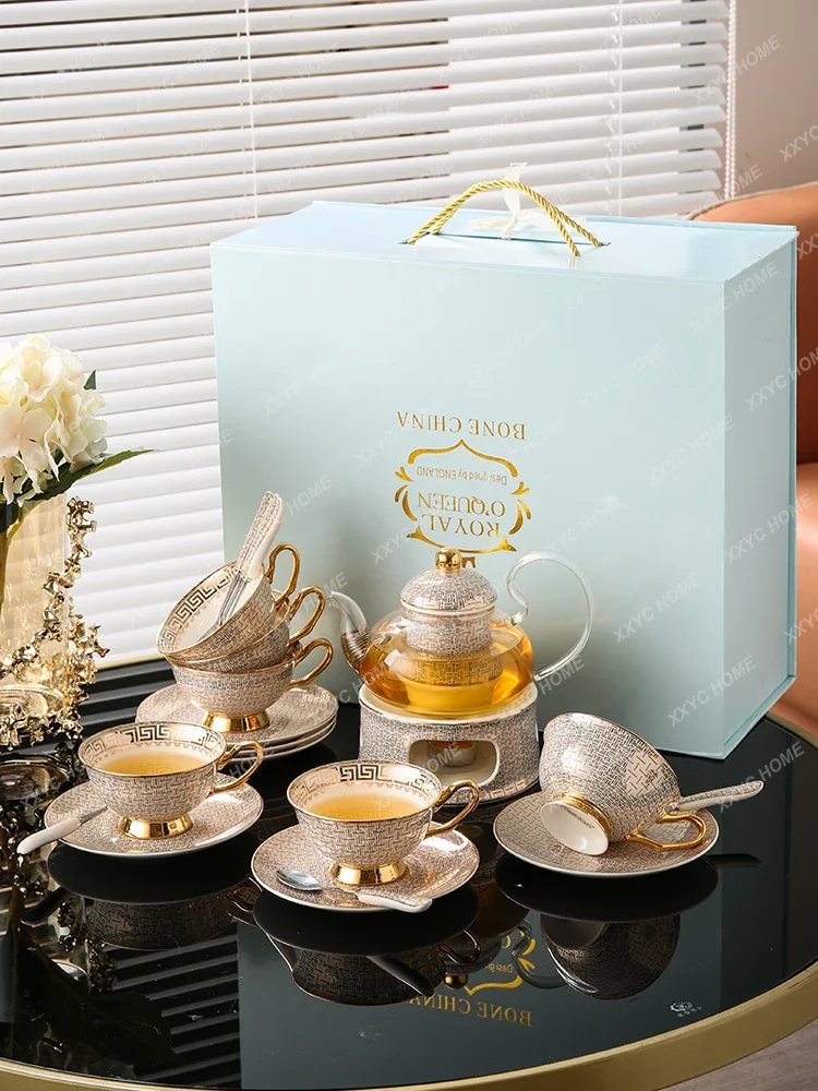 Exquisite Bone China European-Style Scented Teapot British Afternoon Tea Set Light Luxury High-End Fruit Teapot Candle Heating