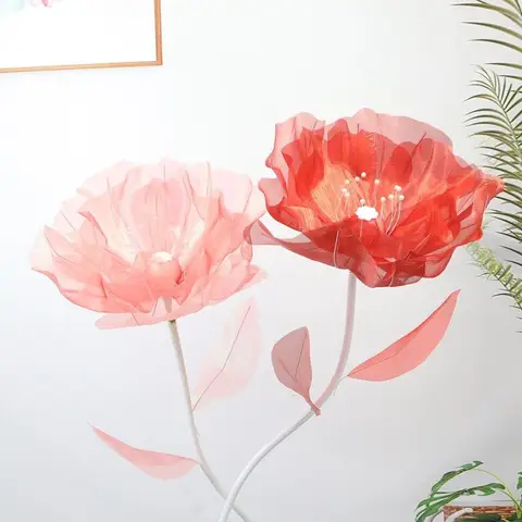 50cm 3D Gauze Artificial Flower Simulation Shimmering Effect Hollow Silk Flower Realistic Vibrant Large Decorative Flower