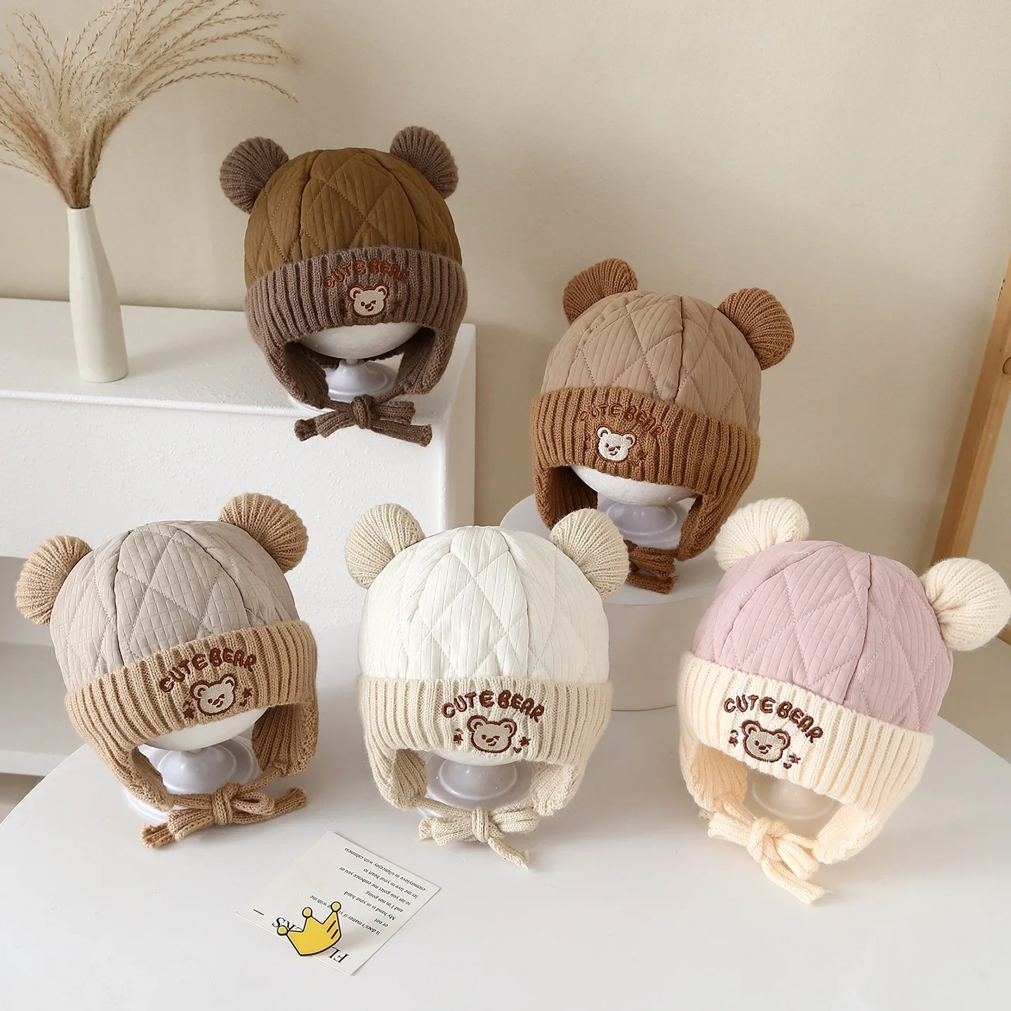 

2025 Autumn Winter Thick Windproof Hat Cute Cartoon Bear Protection Cap Boys Girls with Cotton Insulation Lei Feng Hats