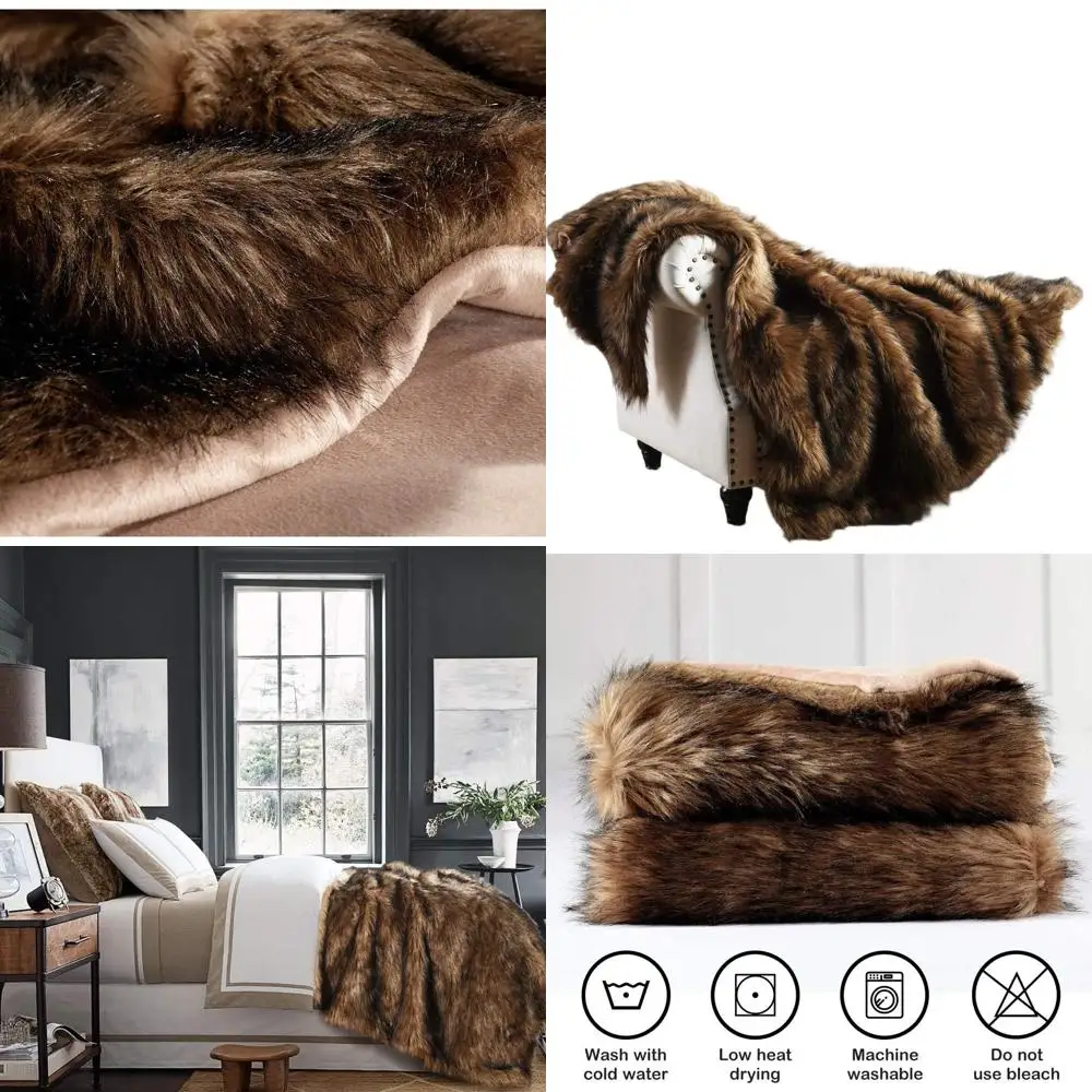 

Элегантный бросок из коричневого искусственного меха с черными кончиками, плюш и теплый, 50x60, идеально подходит для диванов, стульев и кроватей.