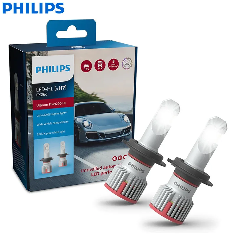 Philips Pro9200 LED H4 H7 H9 H11 HB3 HB4 HIR2 Car Head Light 12/24V Bulbs +400% Bright 5800K Power White Upgrade High Low Beam