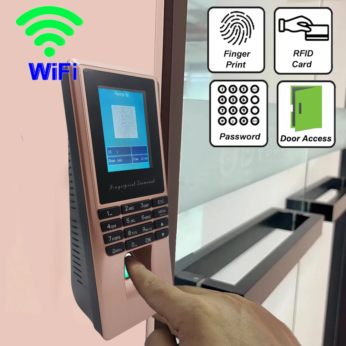 WiFi TCP/IP biometryczny System kontroli dostępu do zamek do drzwi z czytnikiem linii papilarnych twarzy czas i obecność palców