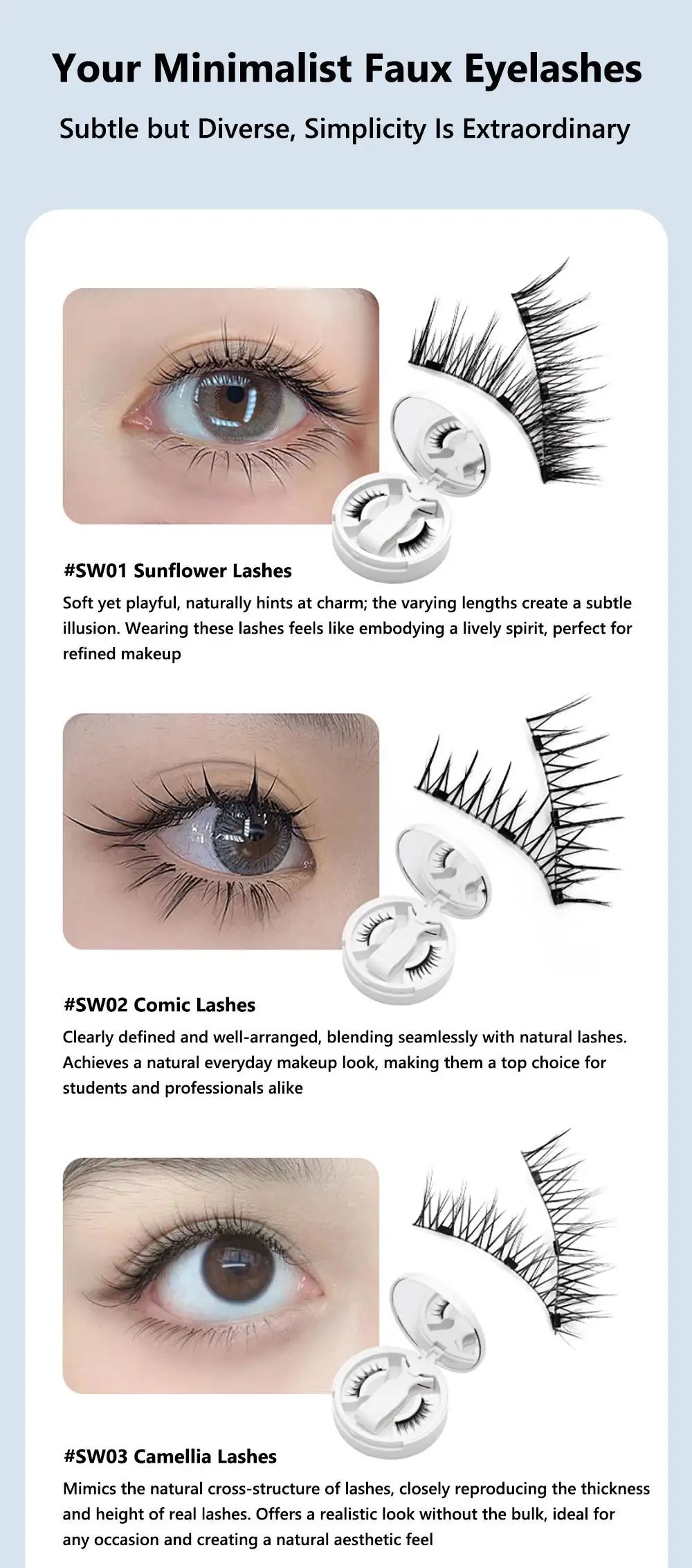 接着剤不要のマグネットつけまつげ、アプリケーター付き、再利用可能なフォックスアイマグネットつけまつげキット、ナチュラルな見た目、マグネットつけまつげ