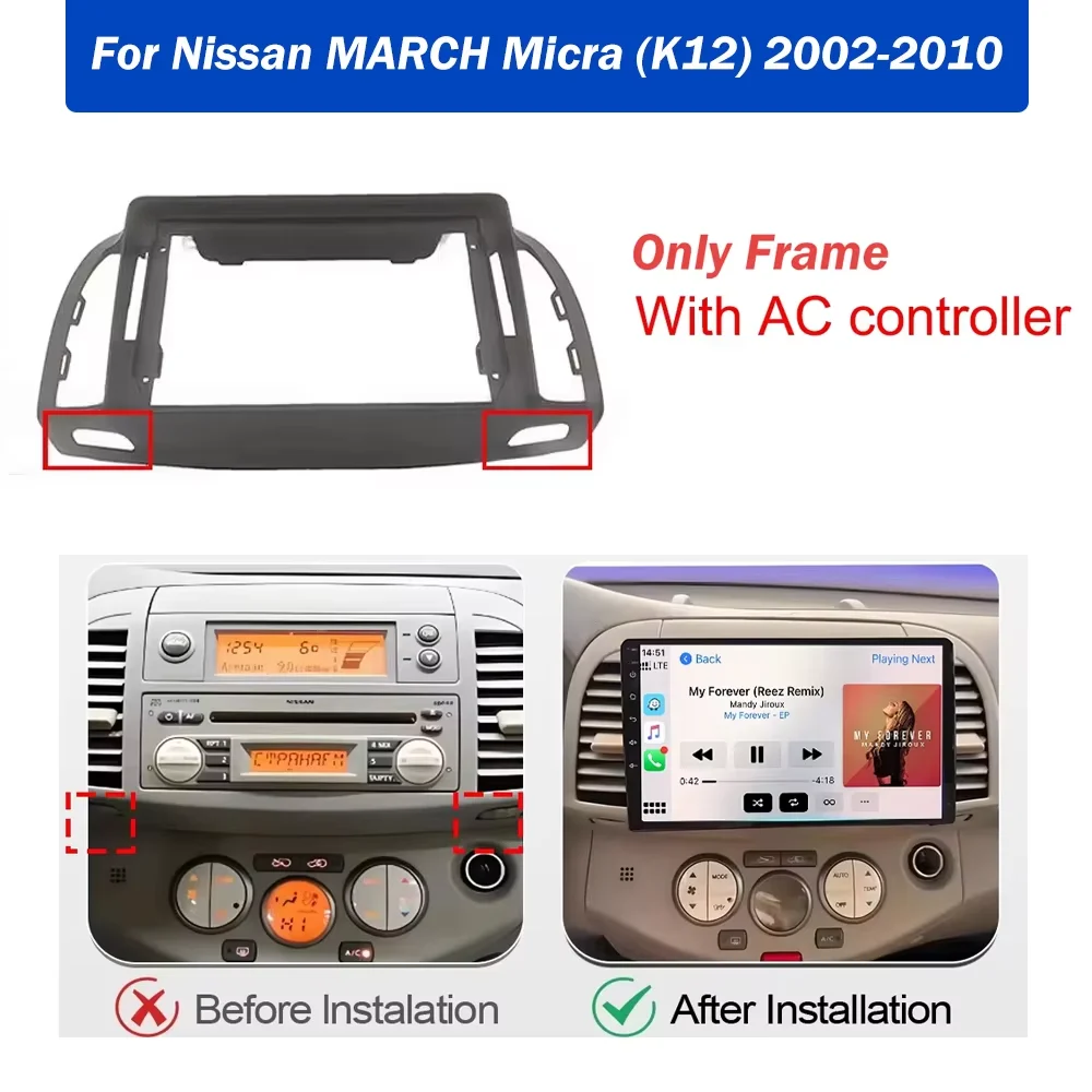 9 Inch Car Radio Frame For NISSAN MARCH 2002-2010 Stereo Android Player Casing Frame 2 Din Head Unit Fascia Install Accessories