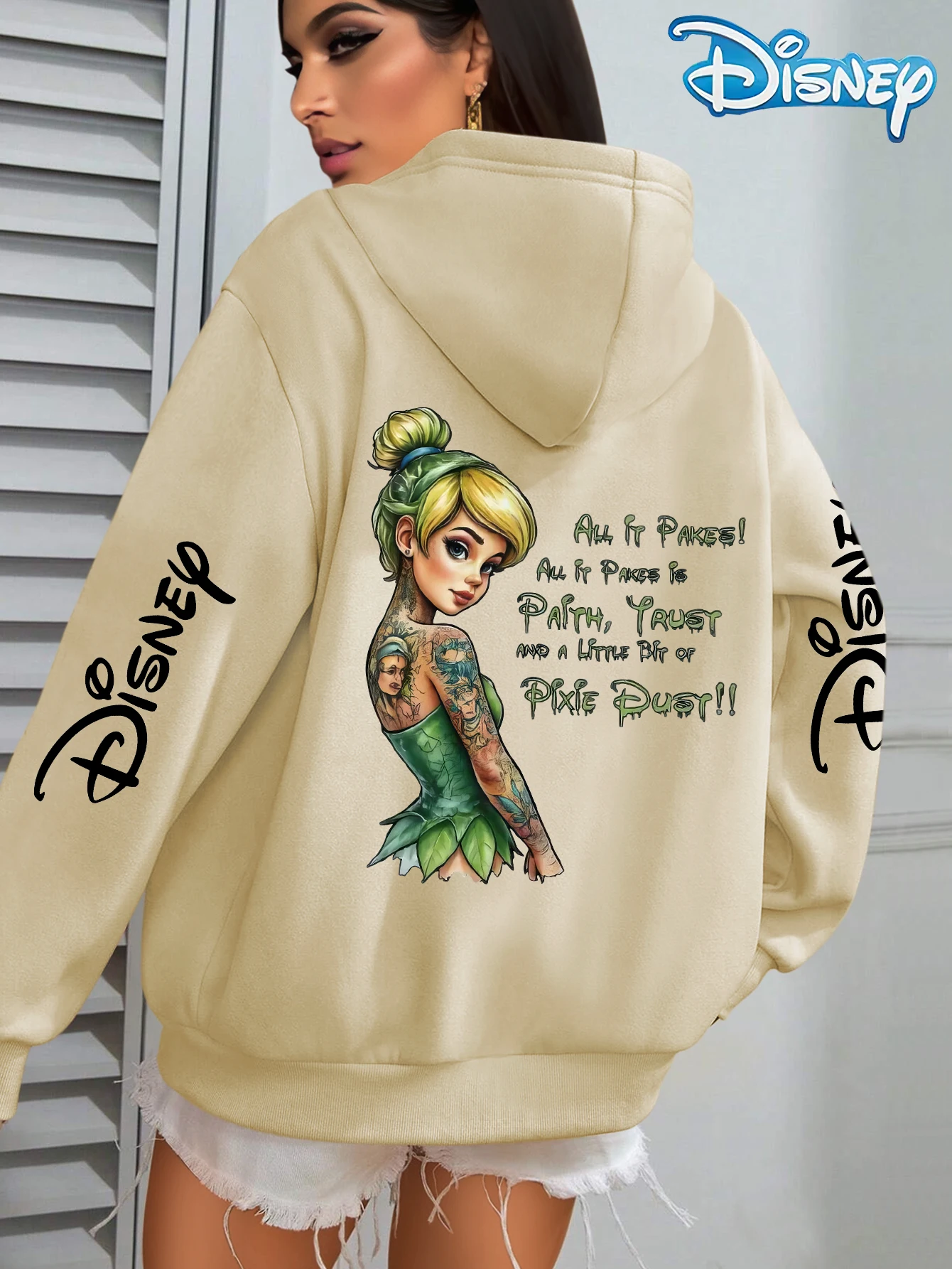 سويت شيرت نسائي بقلنسوة من Disney Tinker Bell - حفلة عيد ميلاد رسمية بنمط Tinker Bell ونمط غبار خرافي، زي خرافي سحري