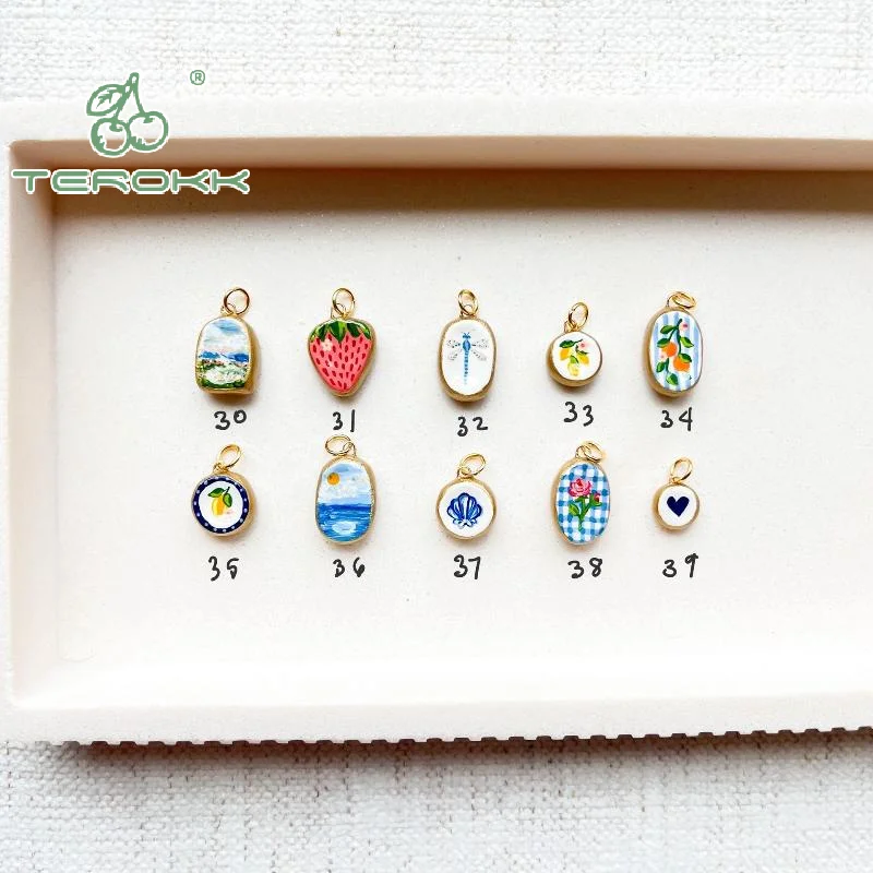 قلادة الدوبامين الملونة مع قطرات الزيت لطيف الفراولة كراب القلب شل نمط DIY قلادة صنع المجوهرات سحر معلقة #6