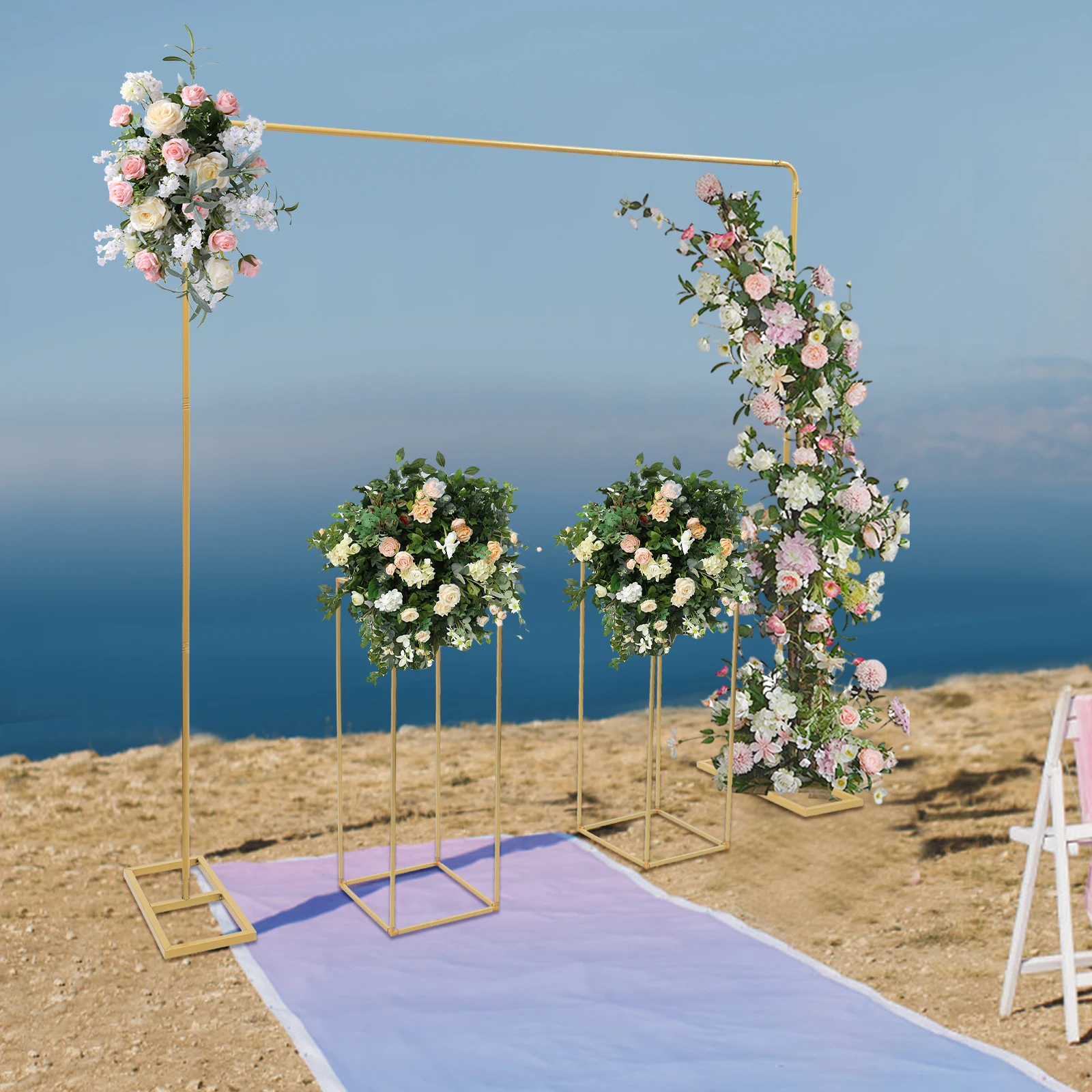 2M Ballon Arch Stand and 2 Flower Stands 80CM, Arch Backdrop Stand for Parties, Wedding Flower Stand