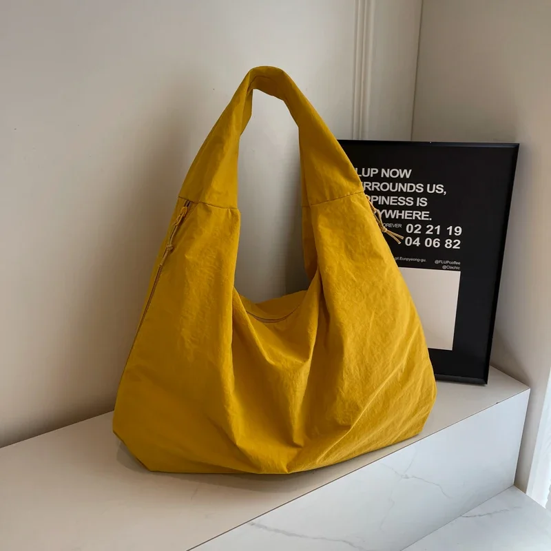 

Women Simple Tote Handbag Large Capacity Solid Color Shoulder Bag Multi-Pocket Nylon Shoulder Bag Shopping Work Date Bag