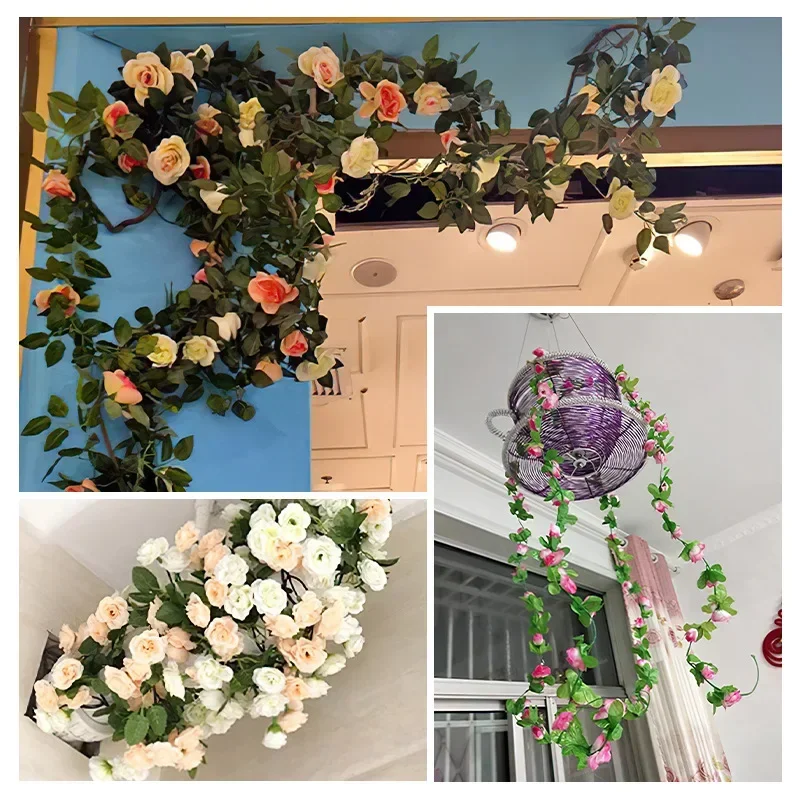 2.3m Rose Artificial Flower Vine for Wedding Garland Silk Artificial Rose Vine Festival Patry Home Decorations