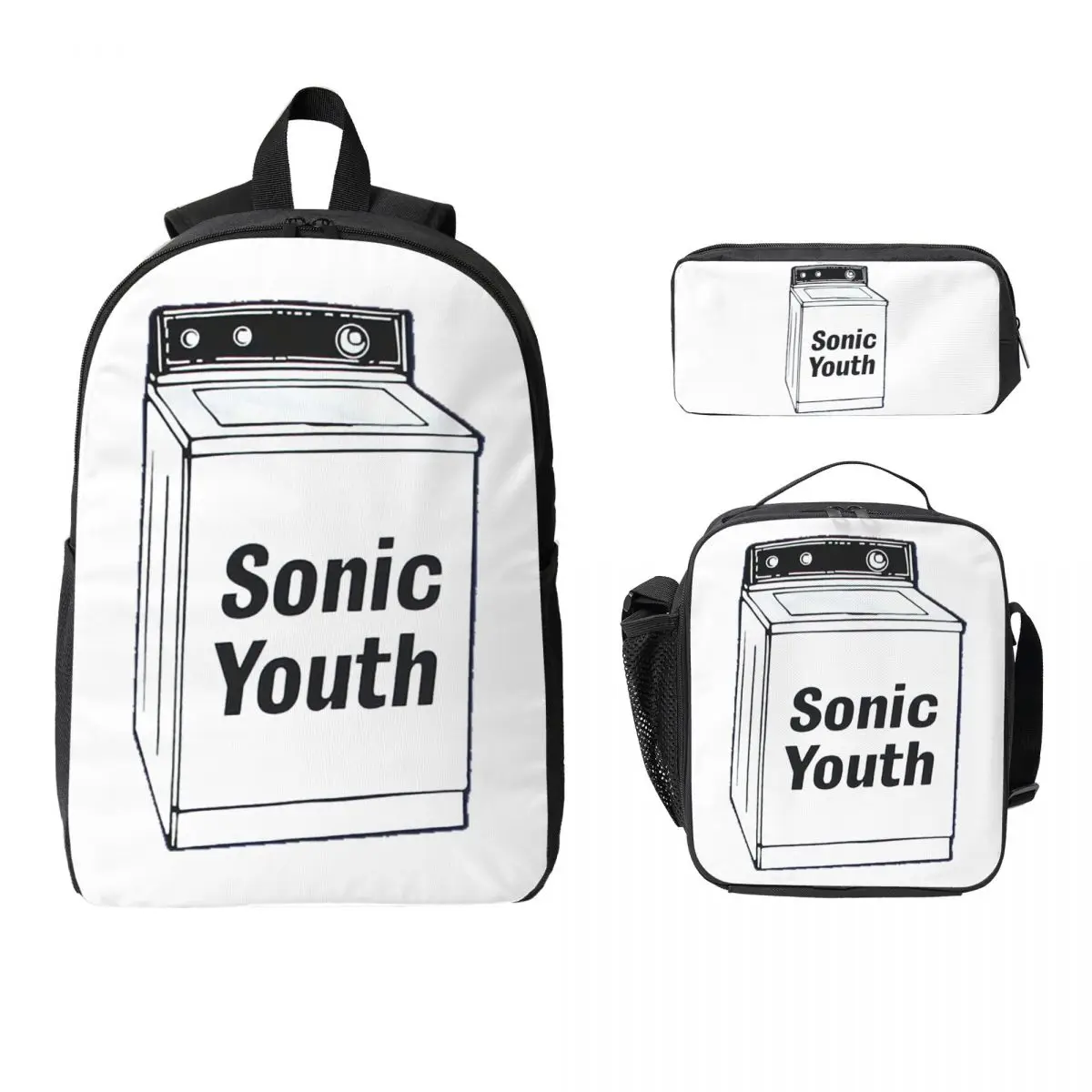 Sonic Youth Rock Band Punk Backpack Boys Girls BookBag School Bag Computer Shoulder Bags 3ps Insulated Lunch Bag Pencil Case