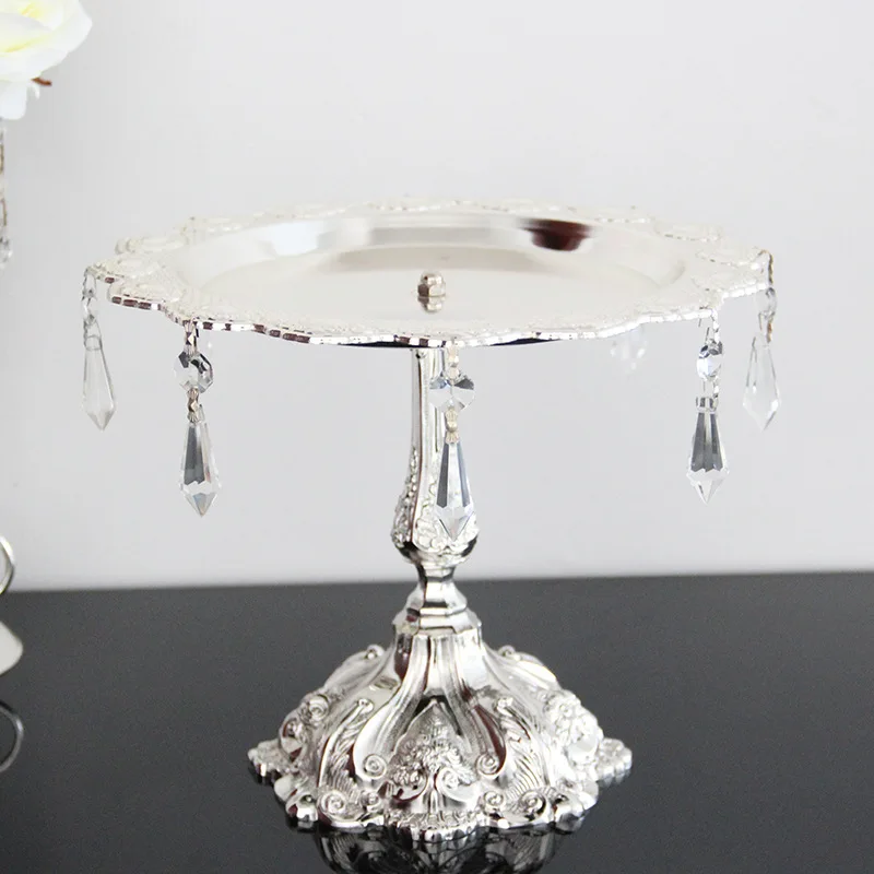 

Diameter 25cm High foot Round Silver Metal Cake Stand, Cupcake Stands withe Crystal beads Decoration kuchen ständer For Wedding