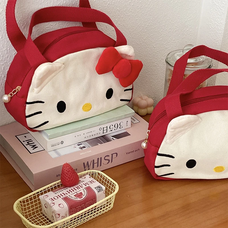 Kawaii Sanrio Hello Kitty Makeup Bag Anime Student Cartoon Portable Toiletries Cosmetic Storage Canvas Bag Cute Handbag Girls