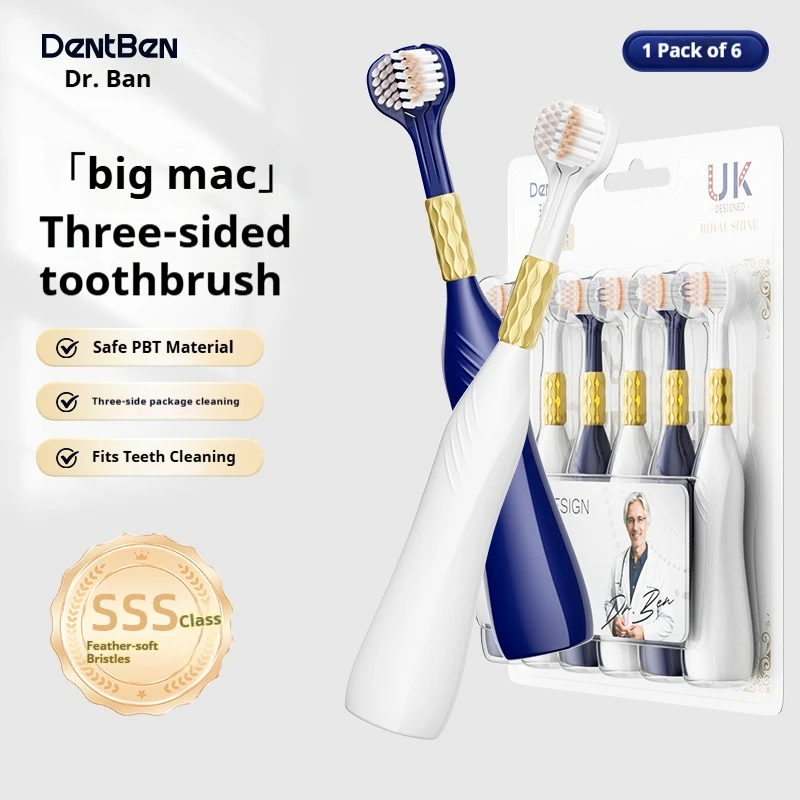 6-Piece Set Dr. Ban's Advanced Soft-Bristle Three-Sided Toothbrush, 360-Degree Full Coverage for Deep Cleaning, Gentle on Gums, Giant Toothbrush for Adults, Family Pack of Six